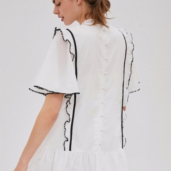 Joan Ruffle White Black Anthropologie Seen Worn Kept Mini Dress - Picture 5 of 13